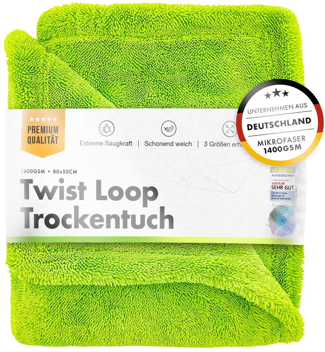ChemicalWorkz® - Premium Twisted Towel 1400GSM - Green - 60x40cm