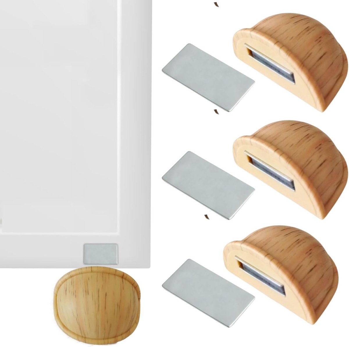Floor Stopper with Oak Magnet Door Stopper with Magnet 4 Pieces Magnetic Door Stopper Self-Adhesive Door Holder - ShopVlot