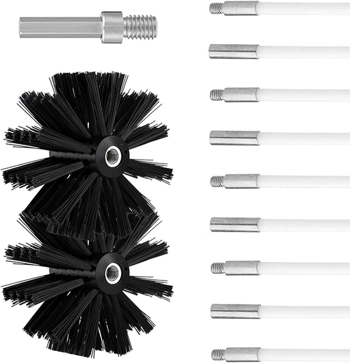 4.7 inch chimney cleaning brush set with 9 flexible nylon rods 41cm and 2 brush heads, chimney cleaning brush and rod - ShopVlot