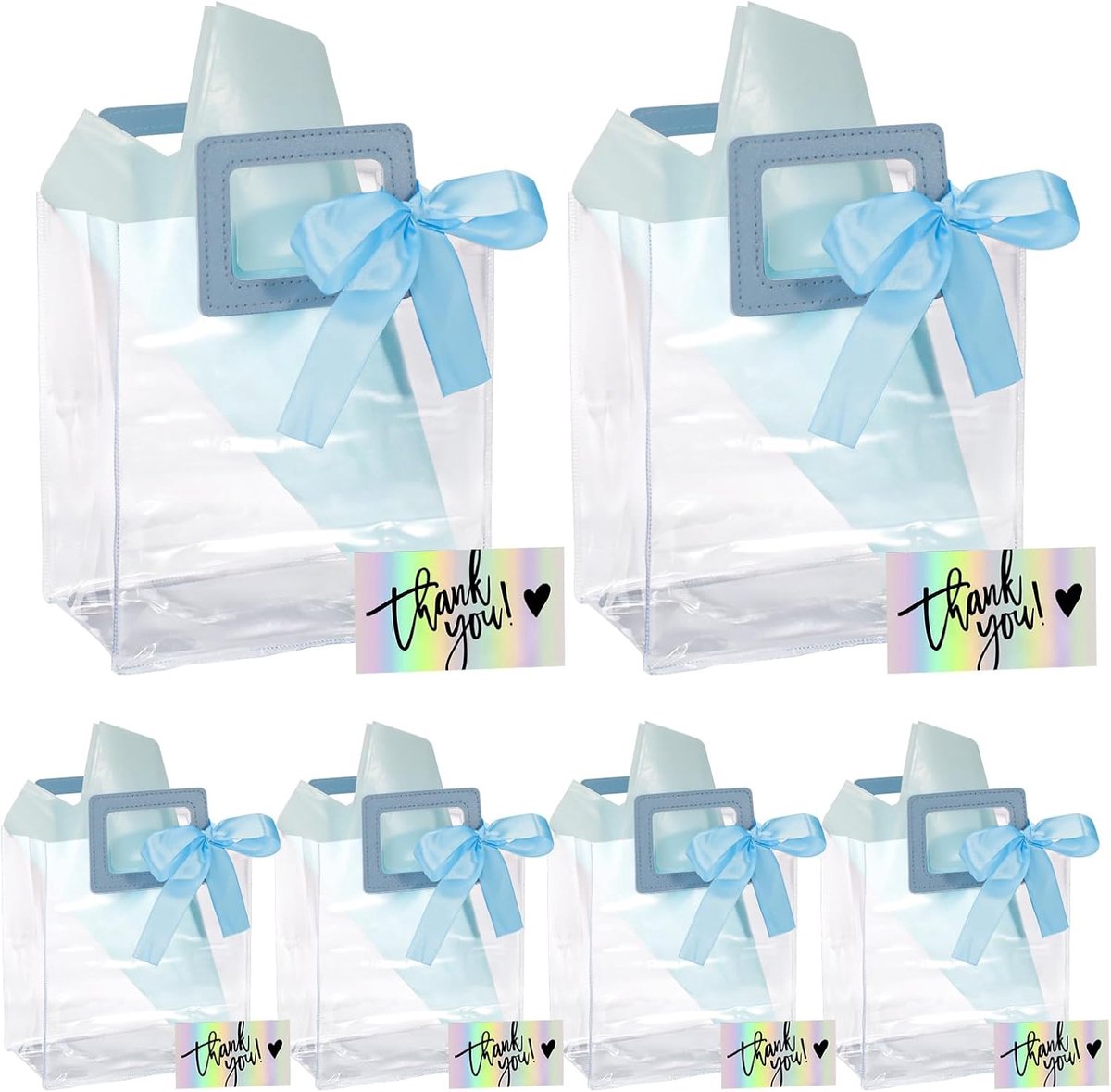 LELE LIFE 6 stuks doorzichtige geschenkzakjes met handgrepen, 20 x 18 x 10 cm met tissuepapier, lint, kaarten, kleine - ShopVlot