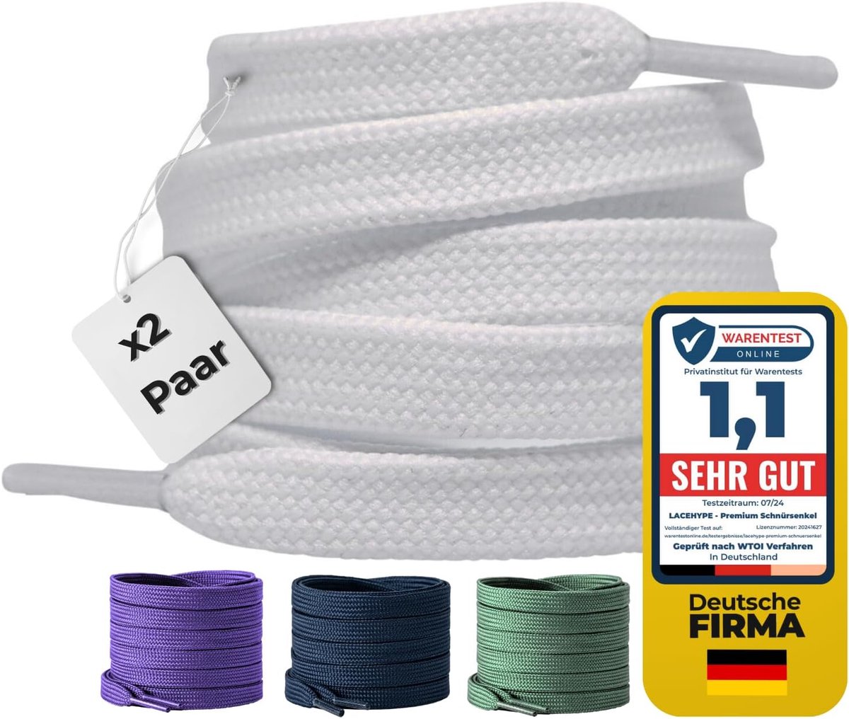 LaceHype 2 Pairs of Premium Flat Laces, Tear-Resistant Shoelaces, 10 mm Wide, Polyester Replacement Shoelaces for - ShopVlot