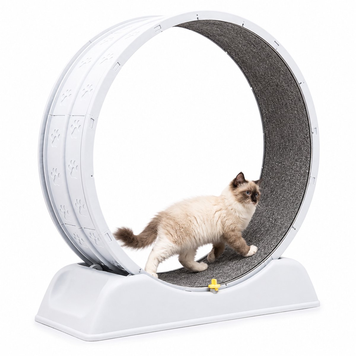 ITRONIQ Kattenloopwiel 84 cm - Loopwiel Voor Katten Met Krabmat - Vergrendelbaar - Stil Kattenwiel Voor Binnen - Opvouwbaar - Wit