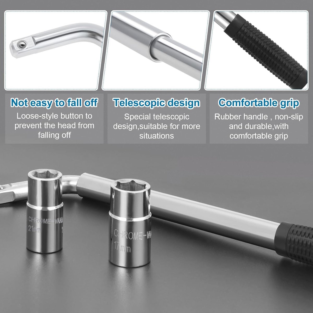 Telescopic Wheel Nuts Wrench Set 1/2 Inch Extendable 30-45 cm Telescopic Wrench for Car, Van, Truck, Spare Tyres - ShopVlot