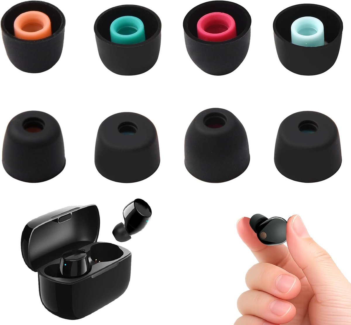 Set of 4 Pairs Silicone Earbuds, Compatible with Sony WF-1000XM5, WF-1000XM4, WF-1000XM3, WF-C700N, XS/S/M/L, Black - ShopVlot