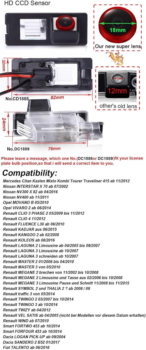 Waterproof IP68 Rear View Camera HD 720p Night Vision Parking Camera for Mercedes Cabinets - ShopVlot