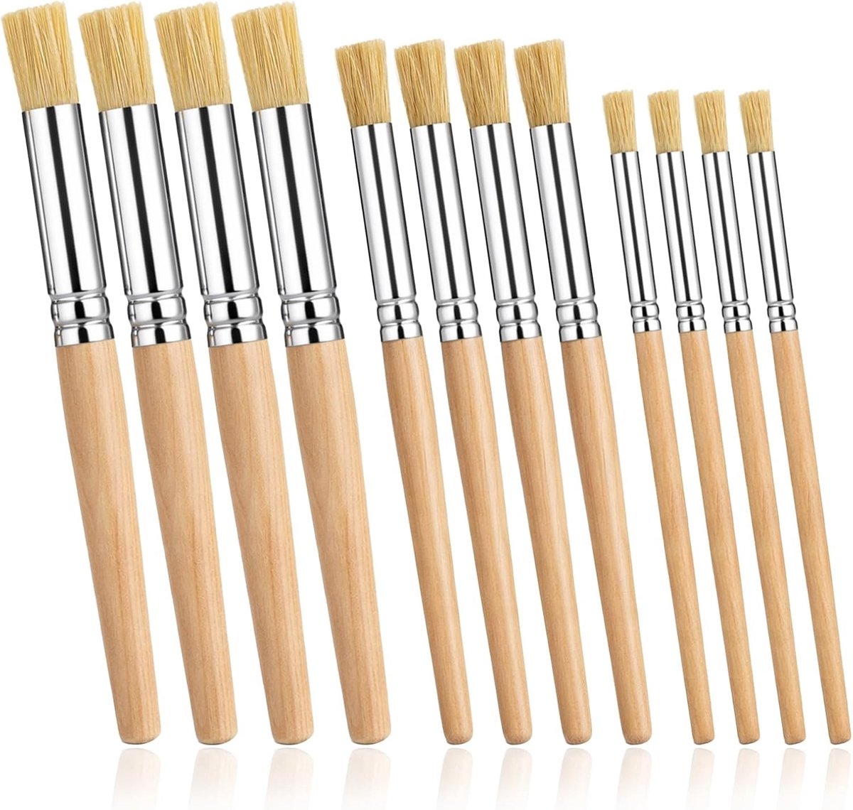 Sjabloneerpenseel Set - Natuurlijk Hout - 3 Maten - Natuurlijke Haren - Voor Schilderen met Acryl en Aquarel