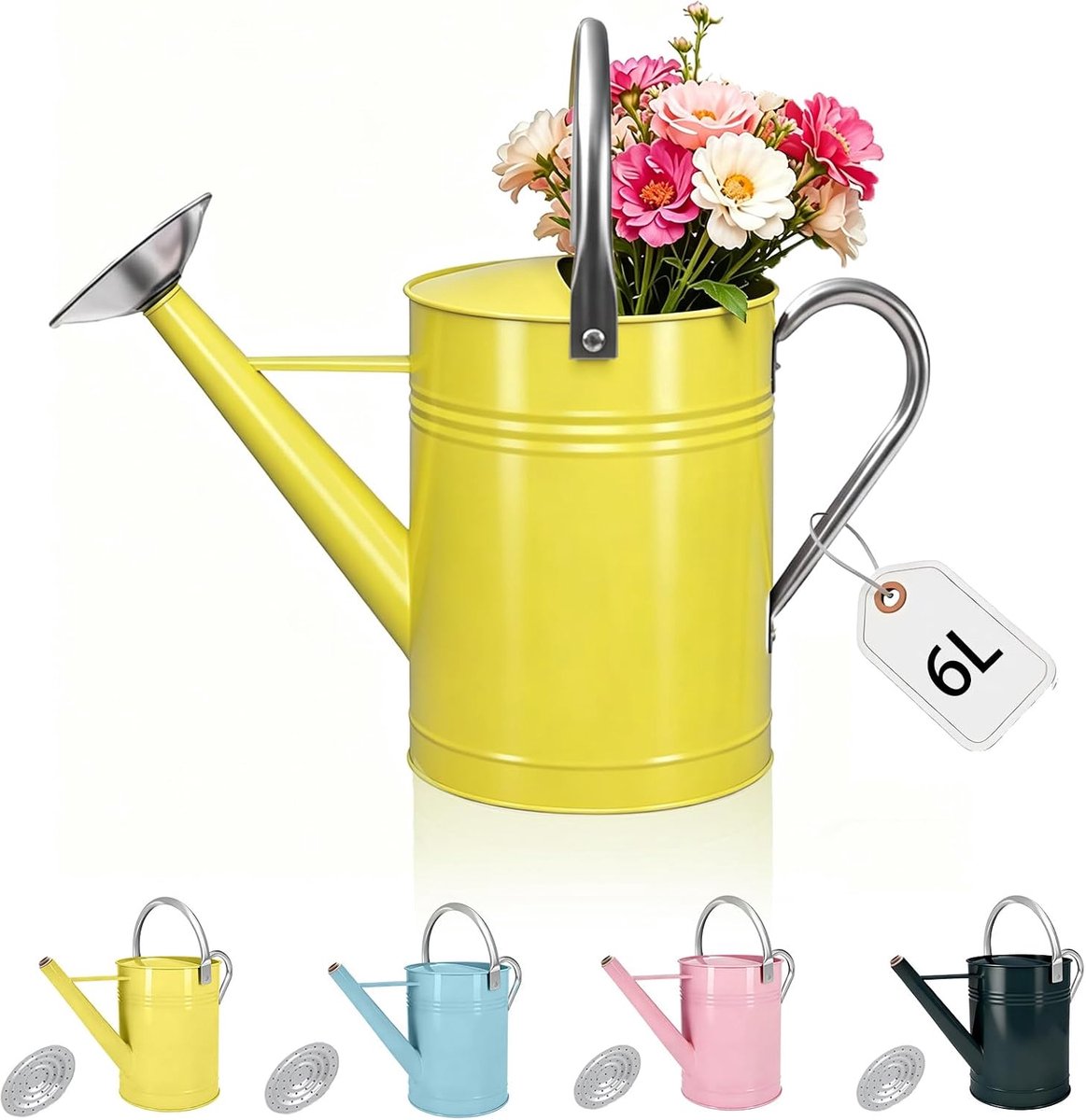 1.7 Gallon Yellow Decorative Country Style Water Can with Removable Spout, Galvanized Watering Can for Outdoor Indoor - ShopVlot