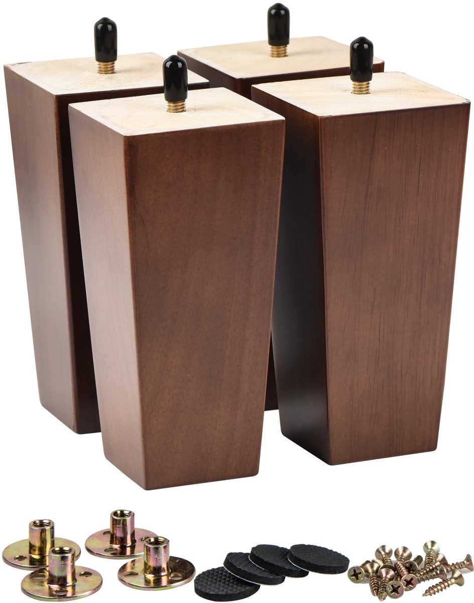 Solidchoice - Set van 4 Houten Meubelpoten in Walnoot