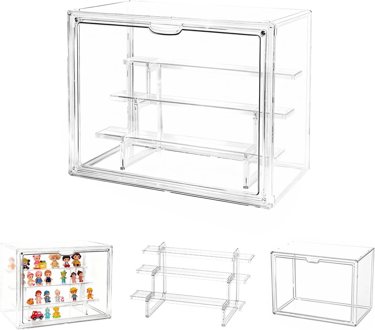 3-layer acrylic display case with magnetic door, self-assembly acrylic prunk piece for action figures, miniatures and - ShopVlot