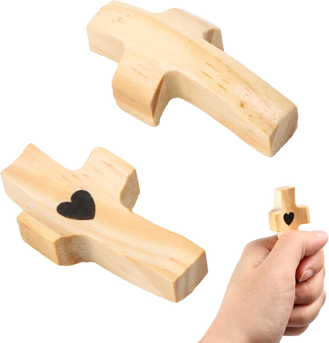 Handheld houten kruisen - 2 stuks - natuurlijke walnoot - voor dagelijkse spiritualiteit - ShopVlot