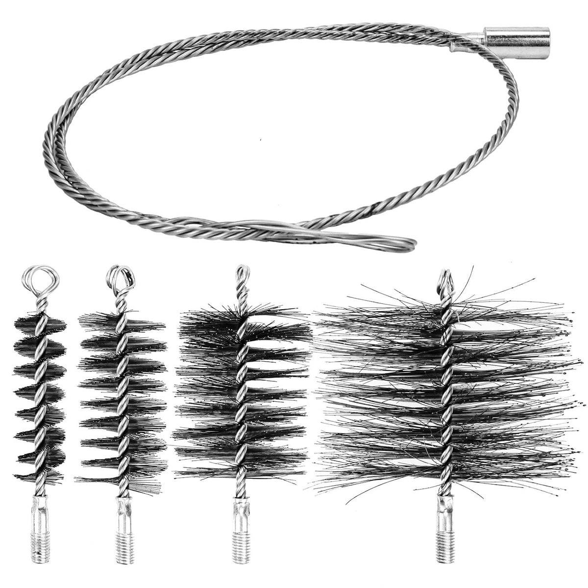 Stookpijpborstels set van 5 - staal draad - voor schoorsteenonderhoud - grondige reiniging - ShopVlot