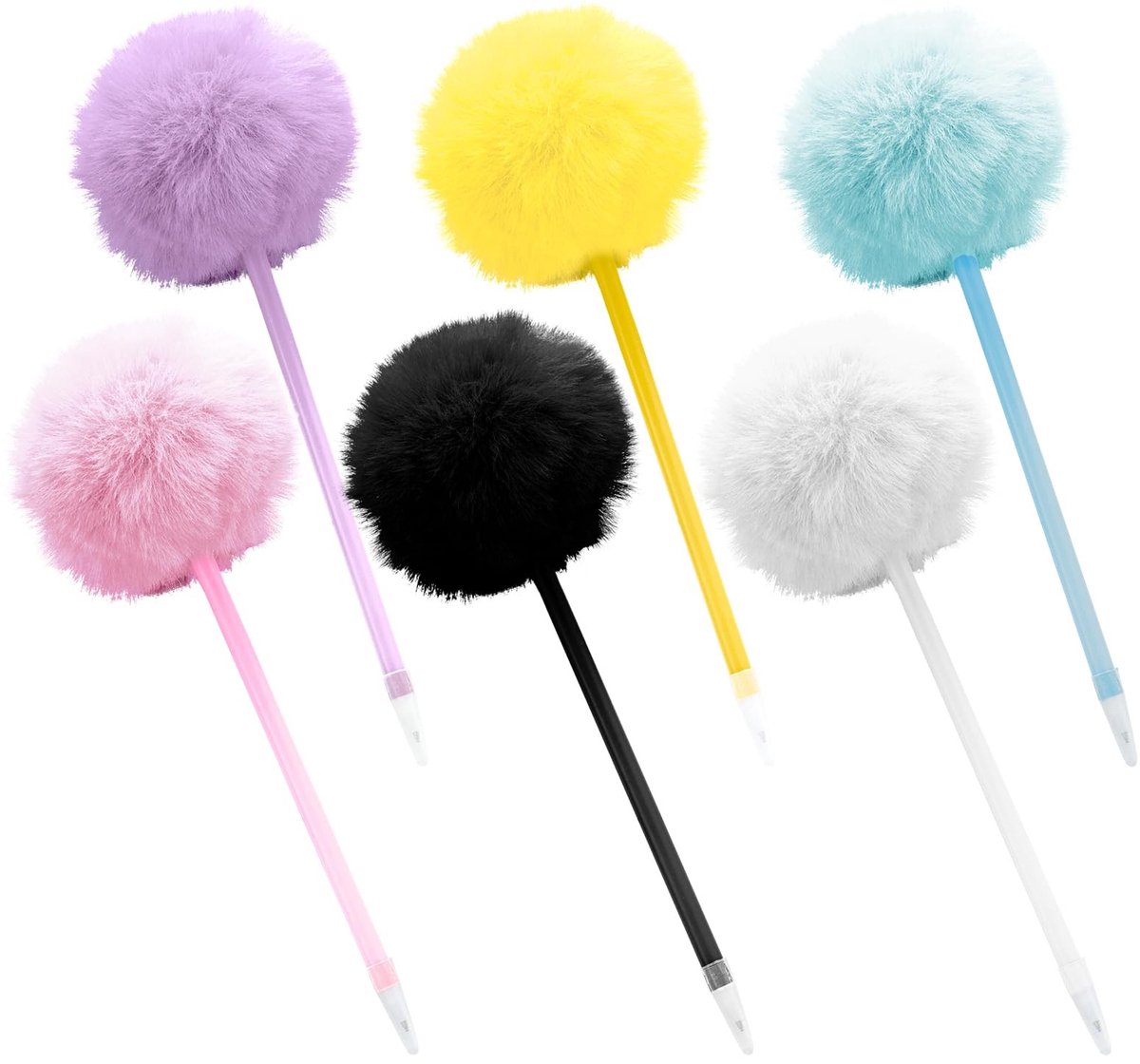 Solidchoice - Set van 6 Schattige Fluffy Balpennen voor Creatief Schrijven