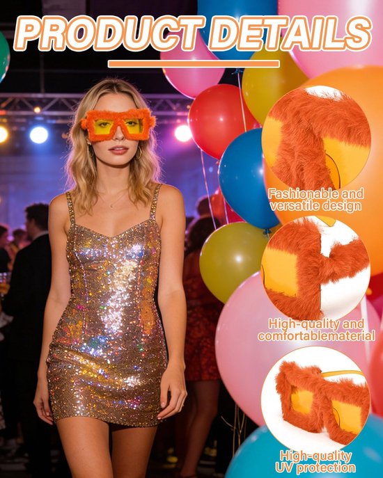 Pluche Zonnebril - Feestbril - Feestdecoratie - Uniek Pluche Design - 10 x 6.3 cm - Oranje van Merkloos — afbeelding 4