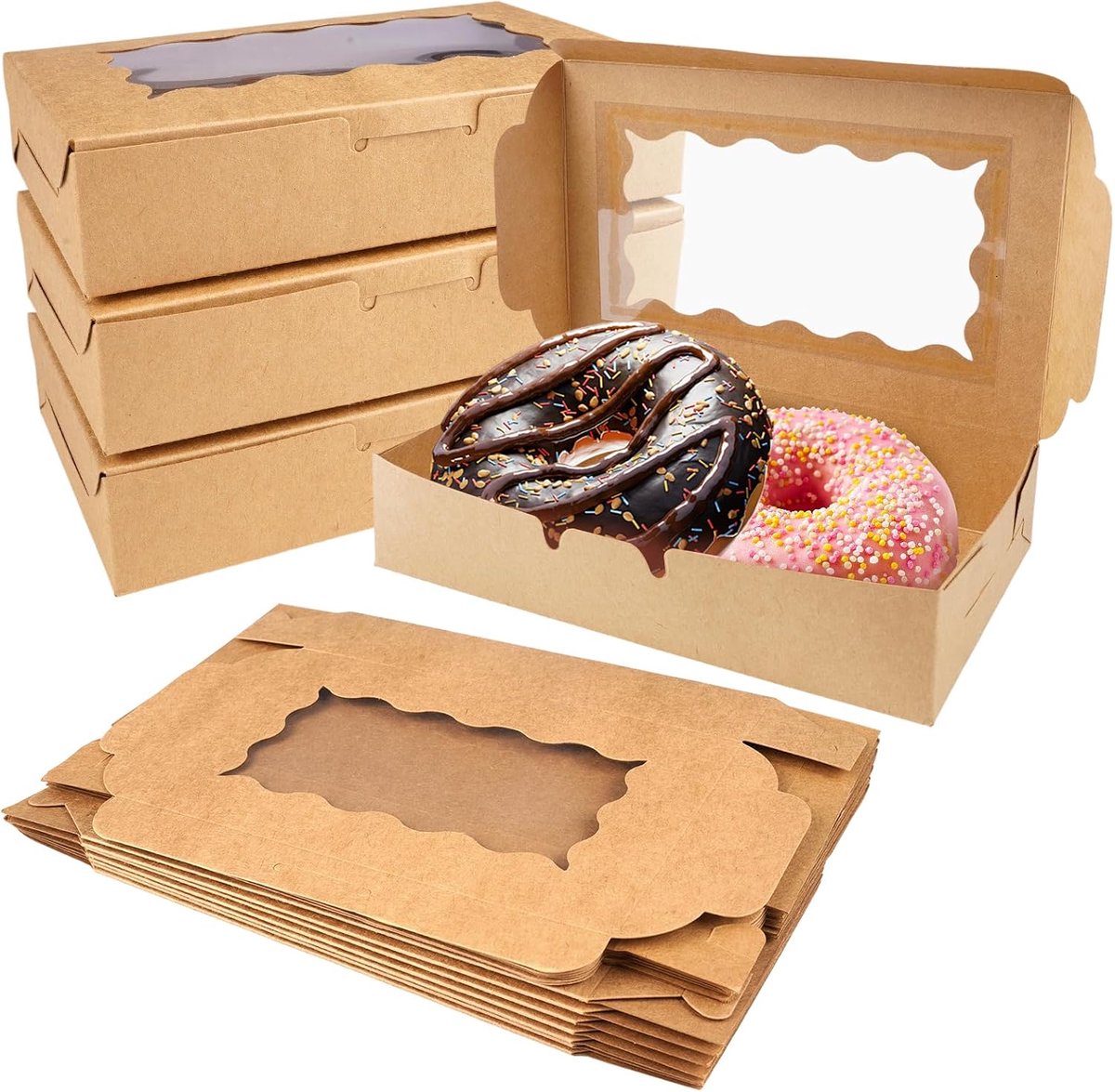 Koekjesdoos 15 stuks - Bruin Kraftpapier - Met venster - Voor het presenteren van gebak - ShopVlot
