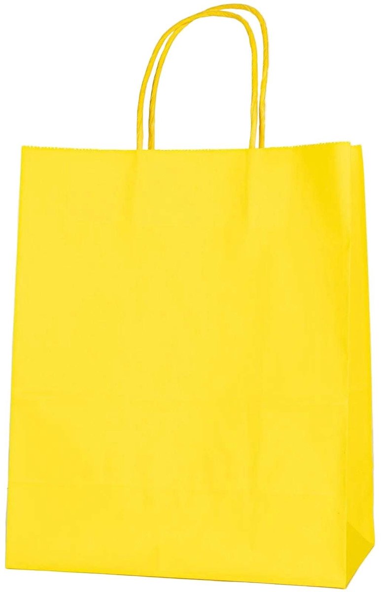 Papieren Draagtas - 60 Stuks -Geel- 22x27x11cm - Papieren Tasjes - Kraft Tas - Tassen - Cadeau Tas - Hoogwaardig Kraft Papier - Eco-vriendelijk - Ideaal voor Geschenken - Lasentopack