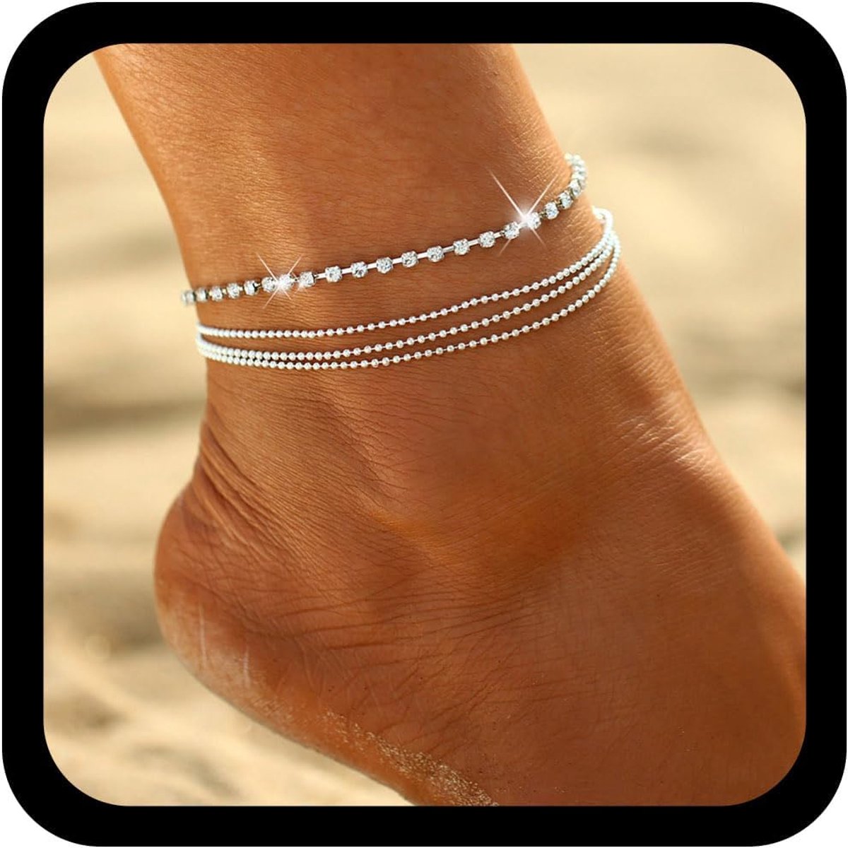 Boho enkelbandje - meerlagig met ronde parels - kristallen details - perfect voor op het strand - ShopVlot