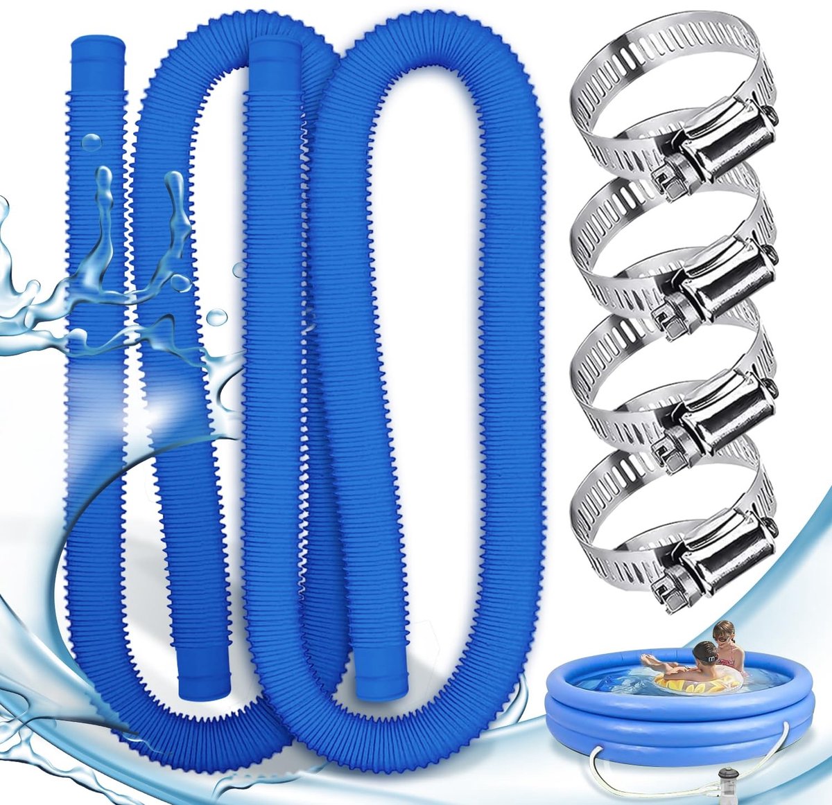Solidchoice - 32 mm Zwembadslangen, 2 Stuks met 4 RVS Klemmen