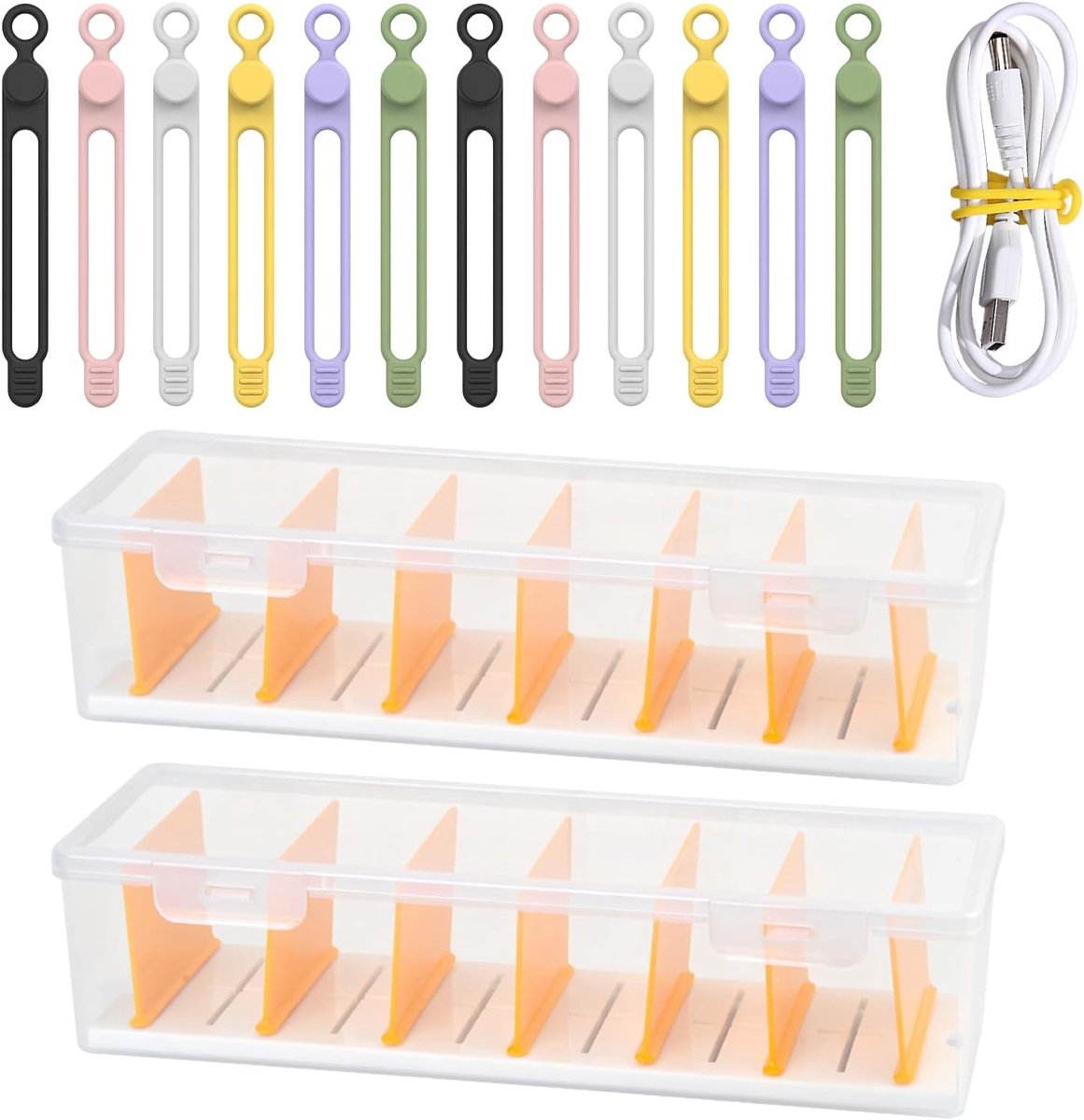 Kabelorganiser 2 stuks - transparant plastic - 7 verwijderbare vakken - organiseer je kabels - ShopVlot