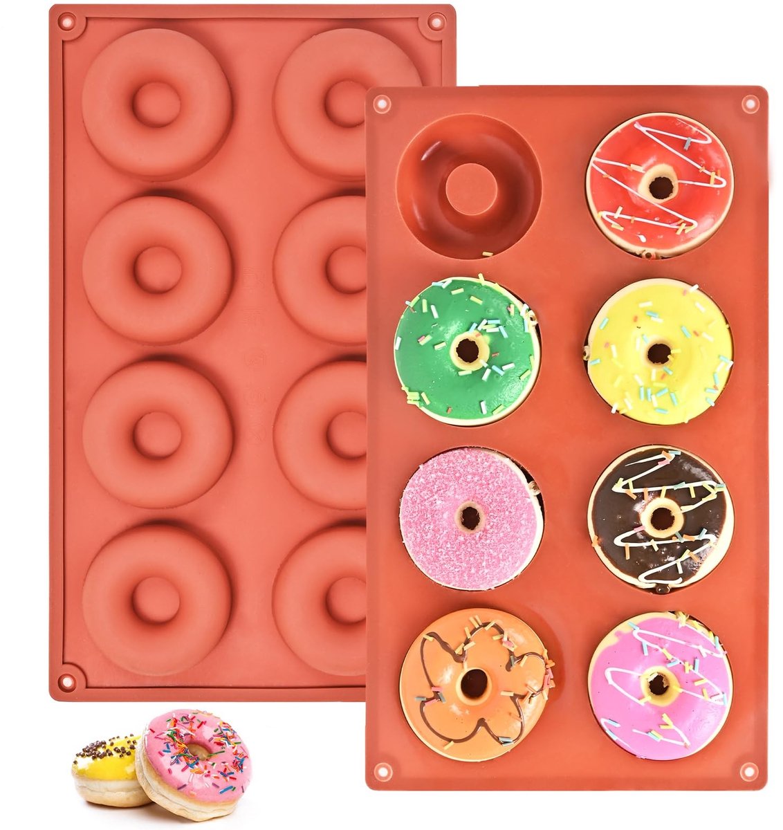 Solidchoice - Silicone Donut Bakvormset met 8 Holtes - 2 Stuks