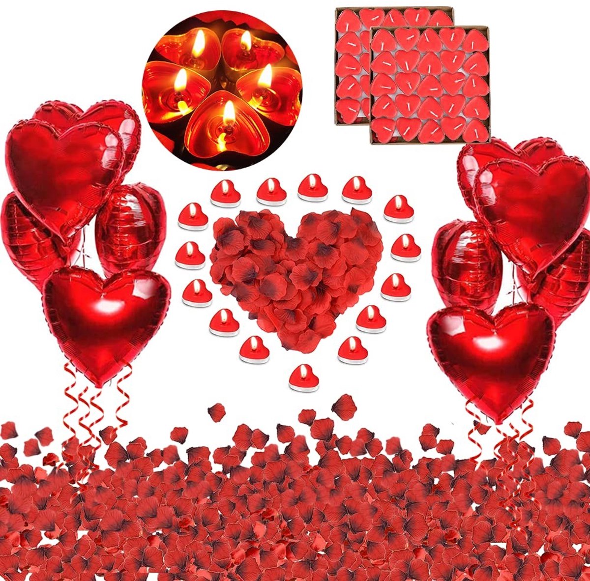 Solidchoice - Romantische Decoratieset met Rozenblaadjes en Kaarsen