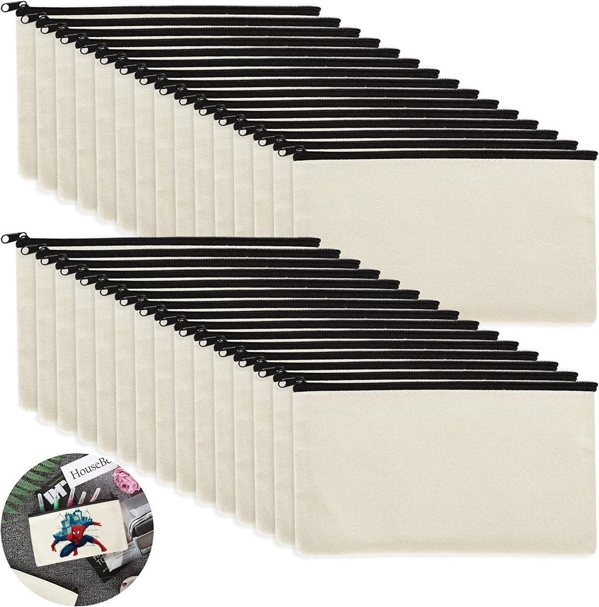 Solidchoice - Set van 30 Lege Pennen Etuis van Canvas