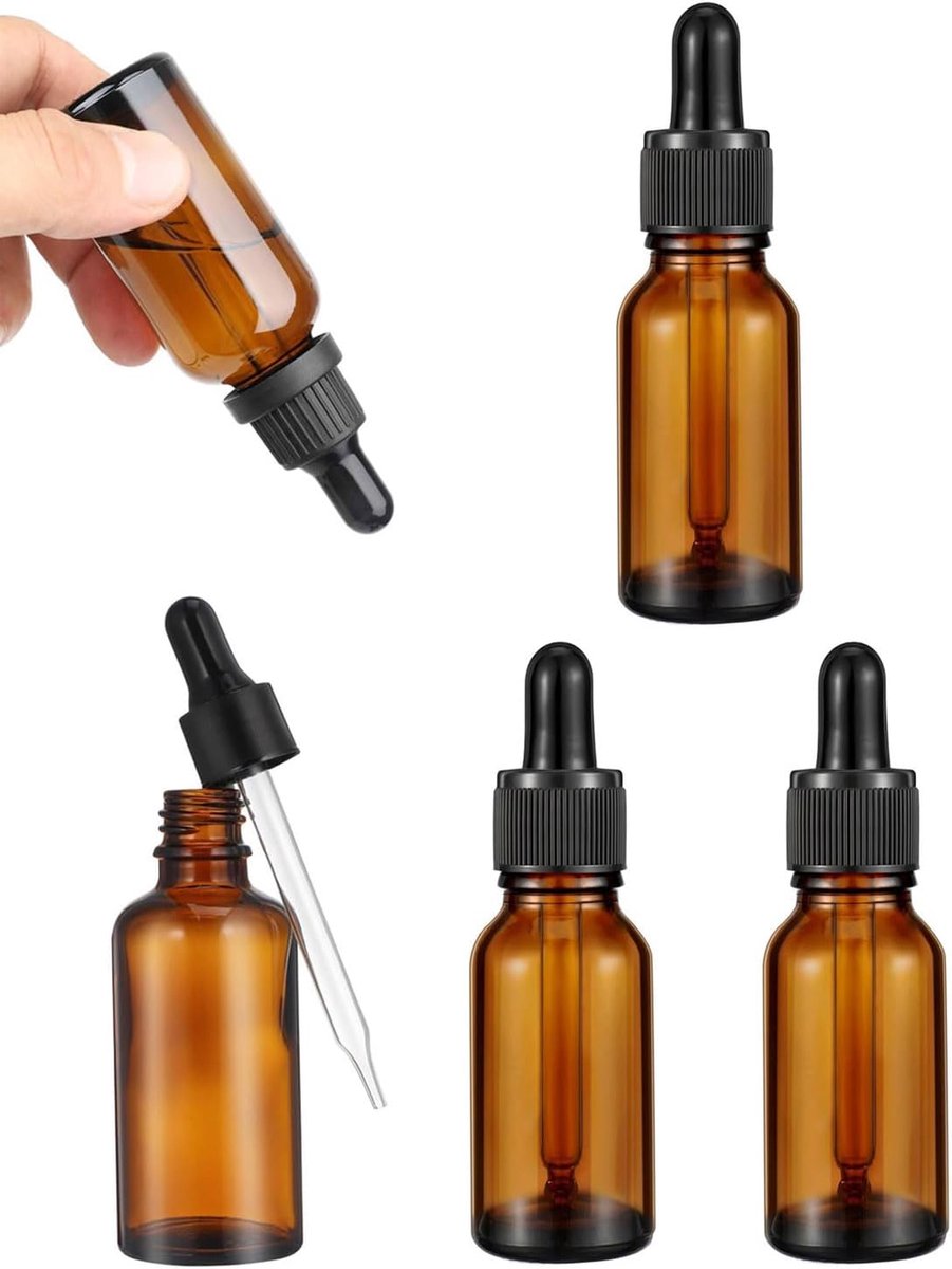 Dropper fles 20ml set van 4 - amber glas - herbruikbaar - perfect voor etherische oliën - ShopVlot