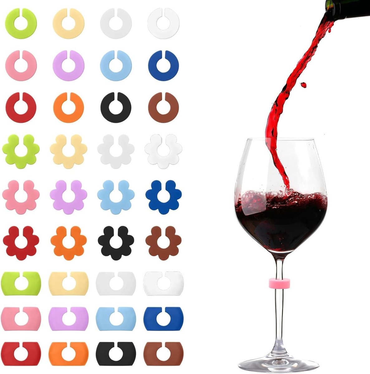 Solidchoice - Set van 36 Wijn Glas Markers van Silicoon