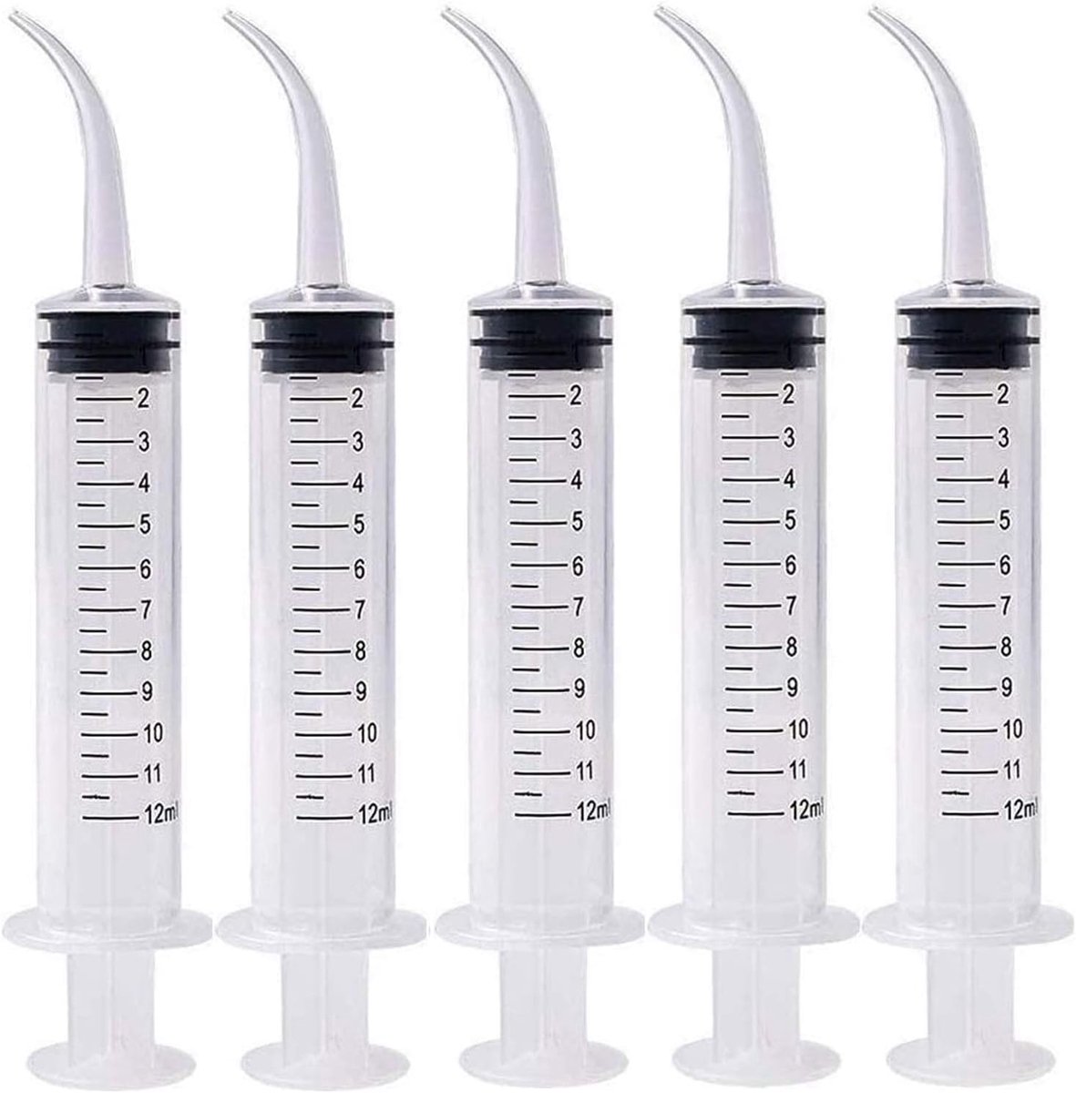 SnelShoppen - 5 Stuks Tandheelkundige Irrigatiespuit met Gebogen Tip - Transparante Plastic Tandirigator met Schaal voor Tandverzorging en Huisdierver