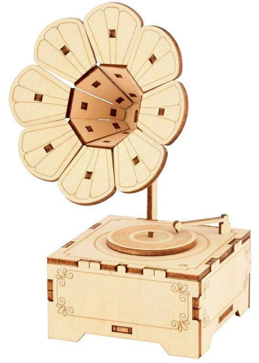 Solidchoice - 3D Houten Puzzel Phonograaf Muziekdoos DIY Kit