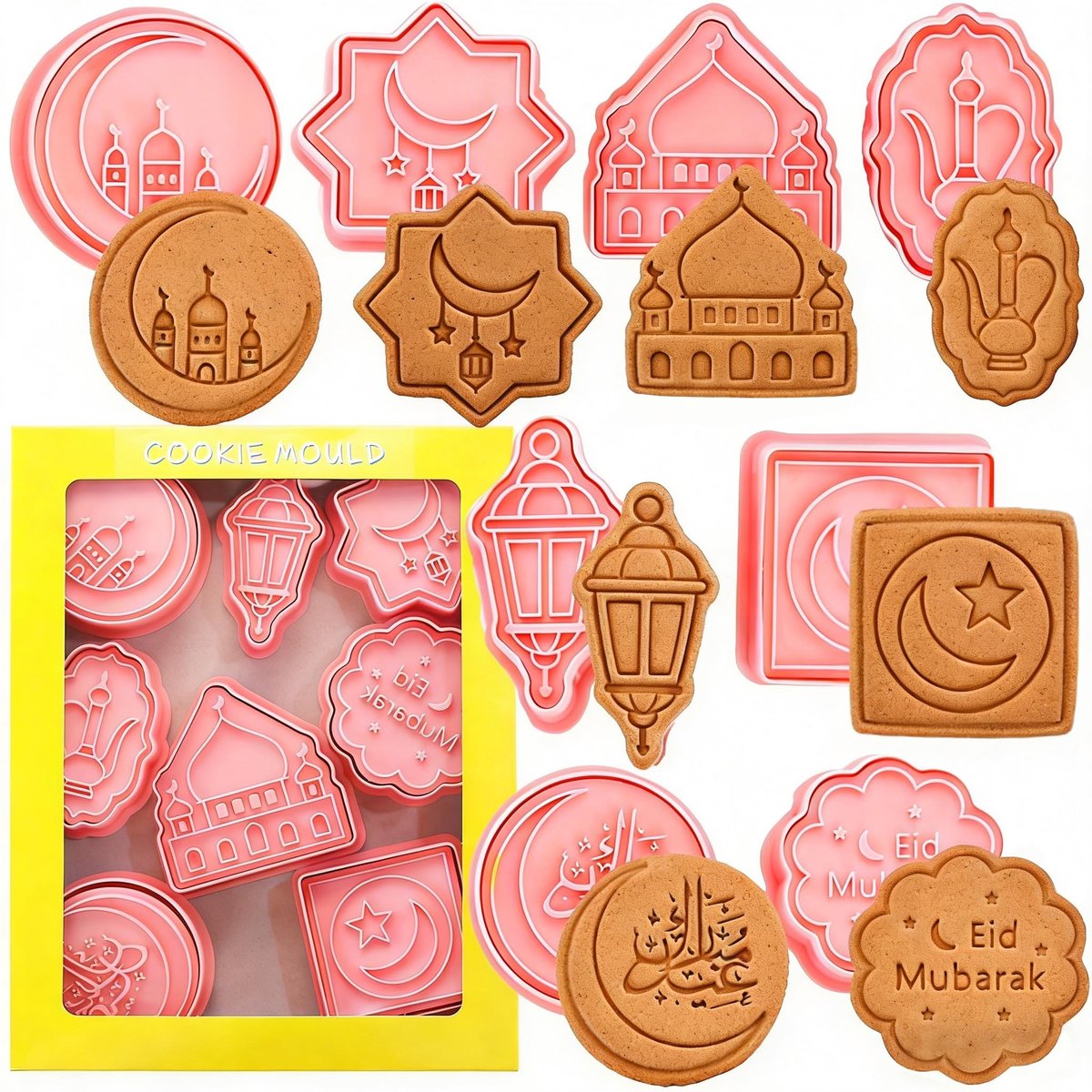 Solidchoice - Set van 8 Eid Mubarak Koekjesuitstekers voor Feestdecoratie