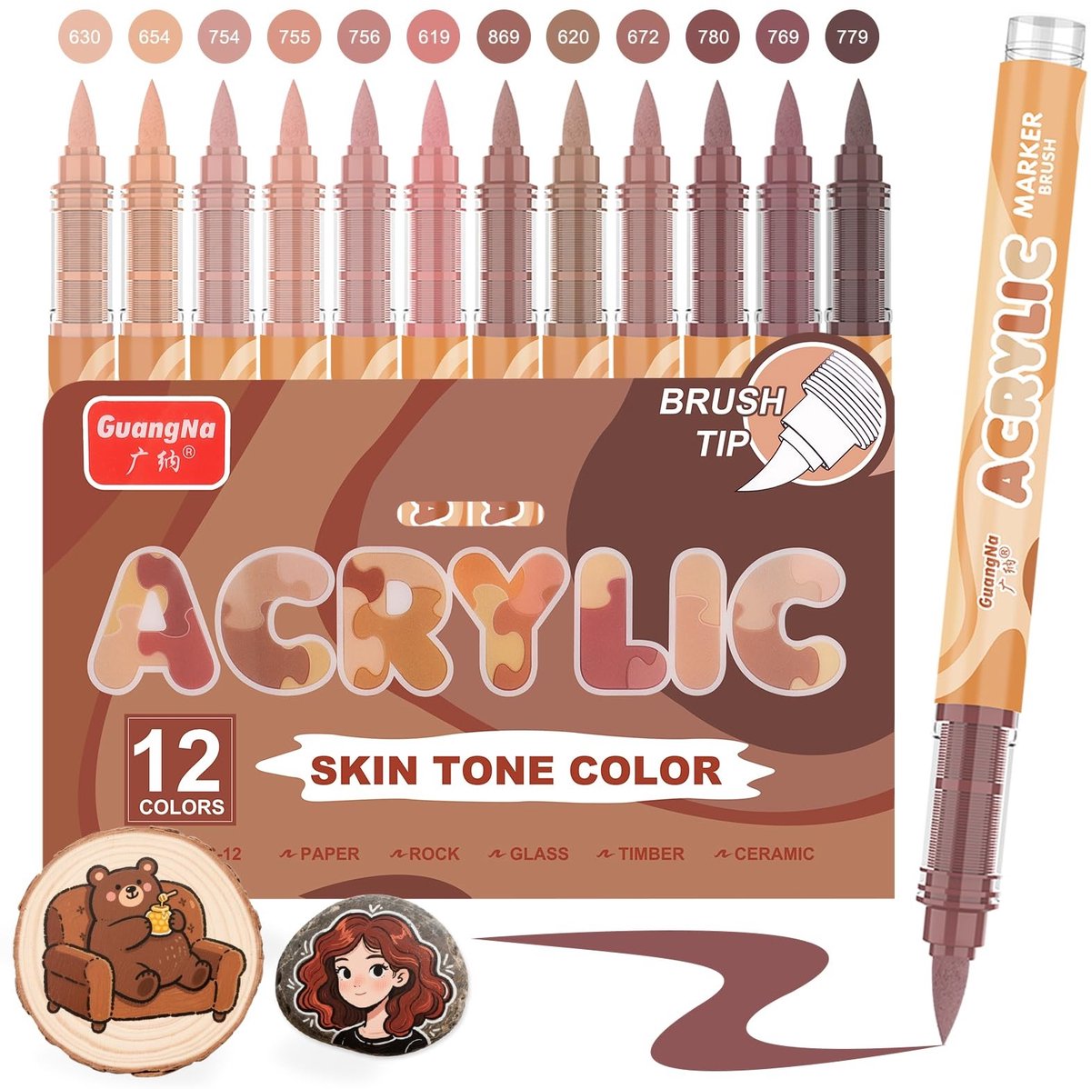 Solidchoice - Acryl Viltstift Set met 12 Bruine Kleuren