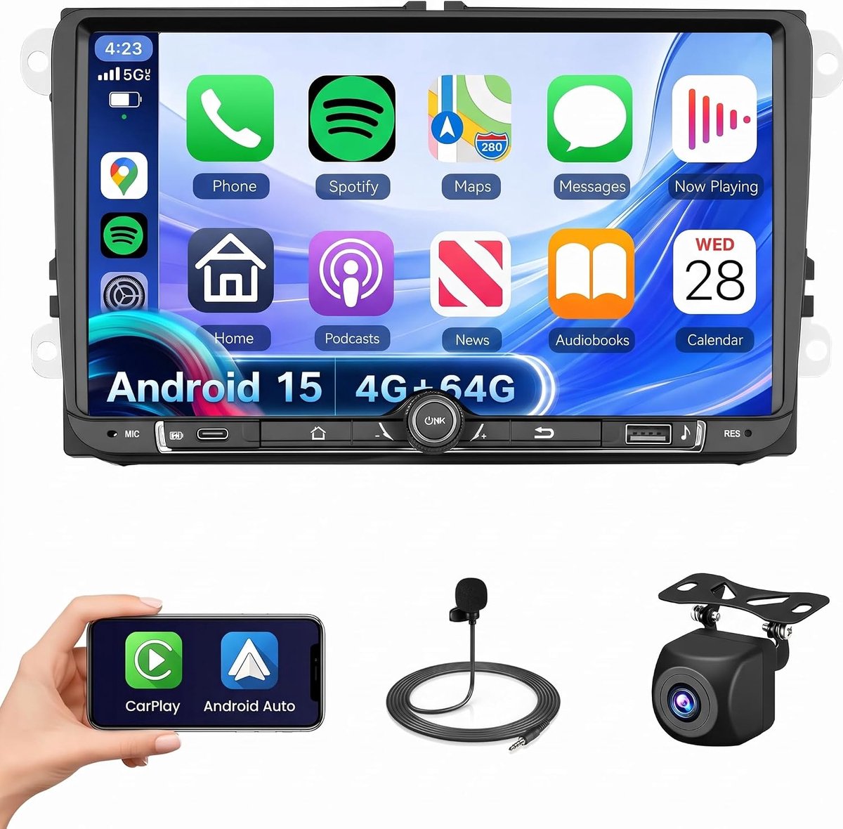 Auto Radio 9 inch - Android 15 - Bluetooth GPS - CarPlay en Android Auto - ShopVlot