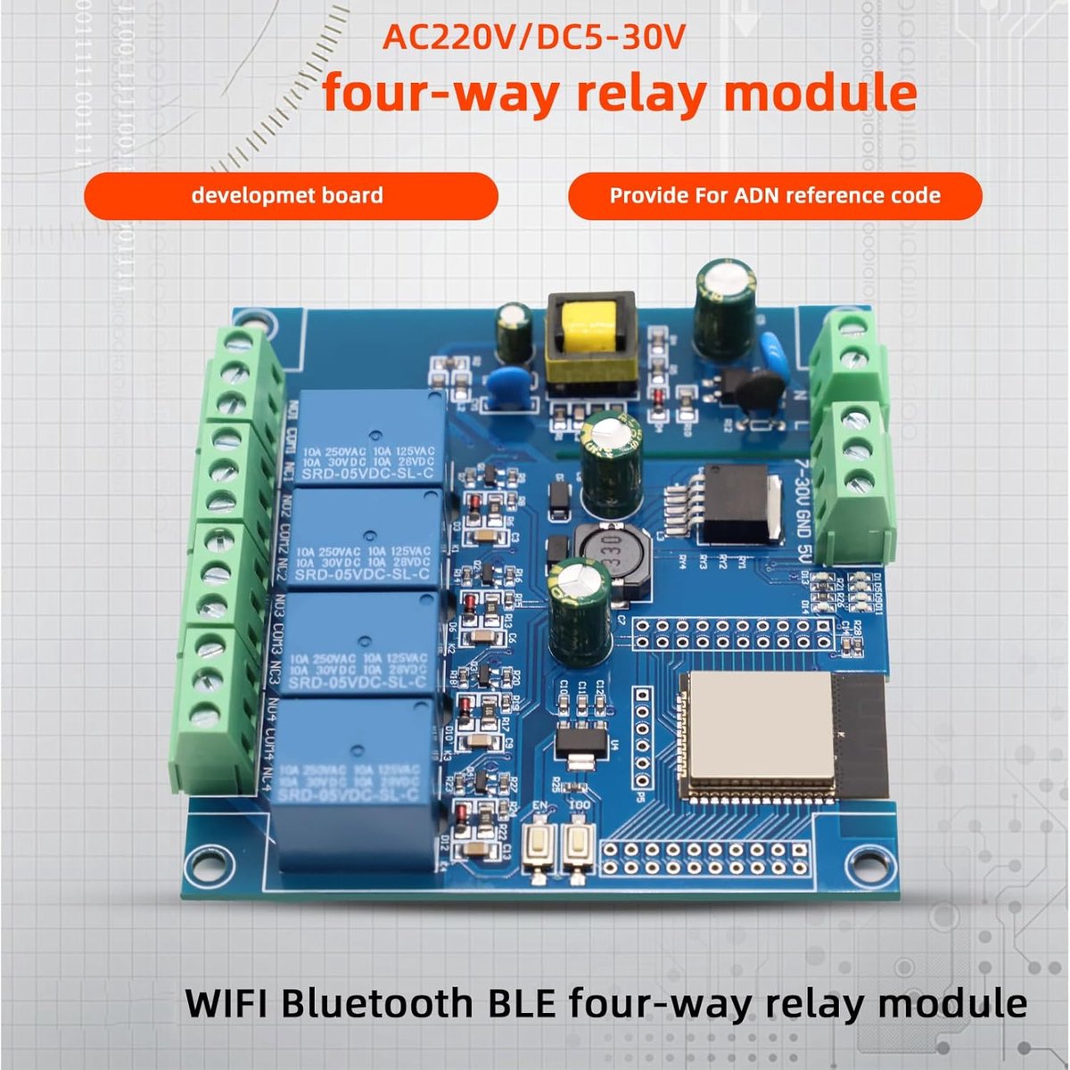 4 Kanaals relaismodule 220V/DC 5-30V - met ESP-32E WiFi Bluetooth - ideaal voor DIY projecten - ShopVlot