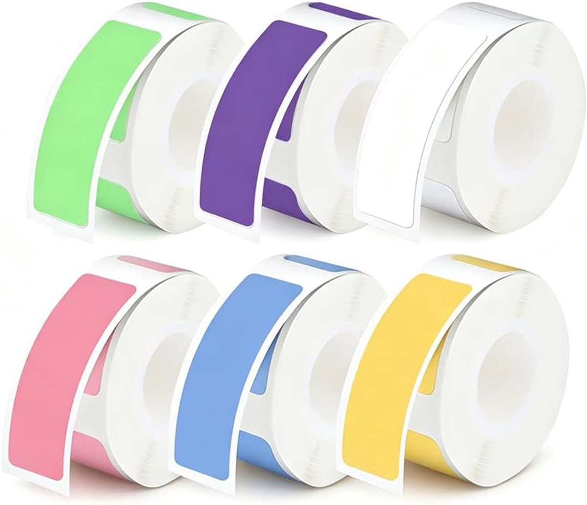 Thermische etiketten 12 x 40 mm - 6 rollen in pastelkleuren - zelfklevend en waterdicht - ideaal voor kleurcodering - ShopVlot