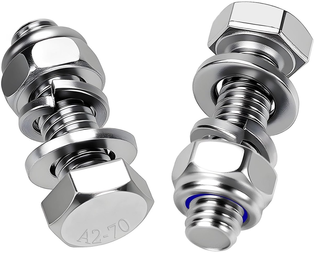 15 Stk M8x20 mm zeskantbouten roestvrij staal zeskant DIN 933 schroeven roestvrij staal A2 V2A buitenzeskant met zelfvergrendelende moeren, sluitringen en veerringen voor meubels auto's