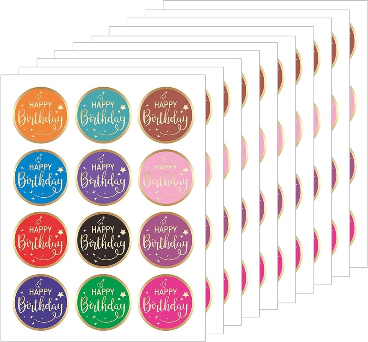 Verjaardagsstickers 10 ronde - kleurrijk design - perfect voor cadeautasjes - feestelijke uitstraling - ShopVlot