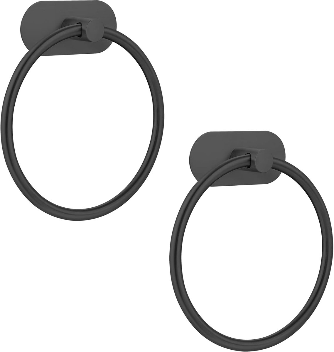 Handdoekring zelfklevend - Wandmontage - RVS mat zwart - Modern badkameraccessoire - ShopVlot