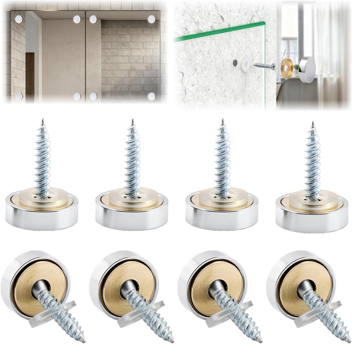 Solidchoice - Set van 8 Decoratieve Spiegelschroeven met Dekkapjes