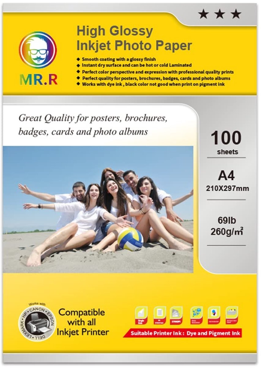 Solidchoice - 100 Vellen A4 Glanzend Fotopapier voor Inkjet Printers
