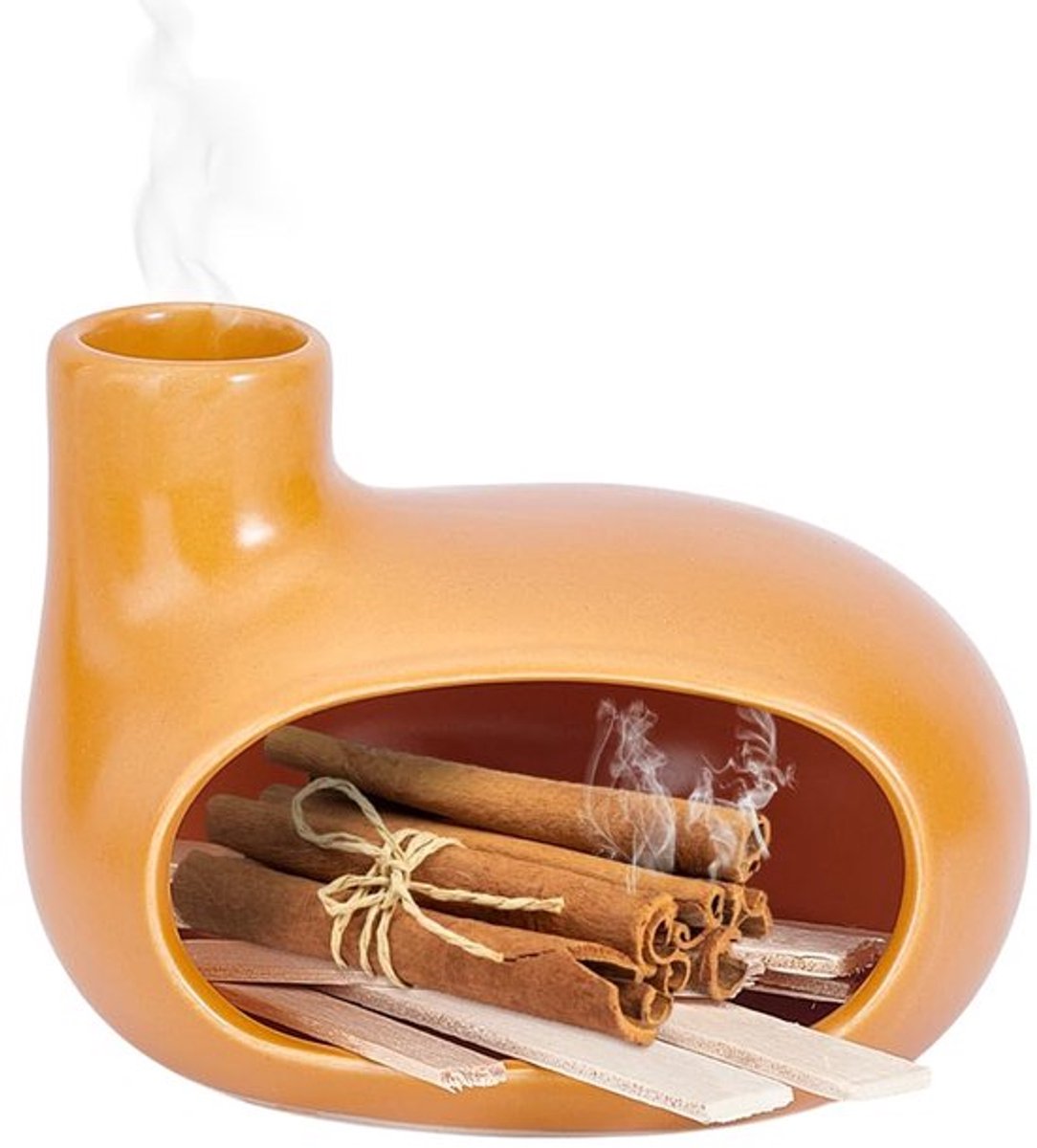 Moderne keramische wierookbrander in donkeroranje, porseleinen kegelhouder en veegkom voor aromatherapie, meditatie en yoga met stijlvol design