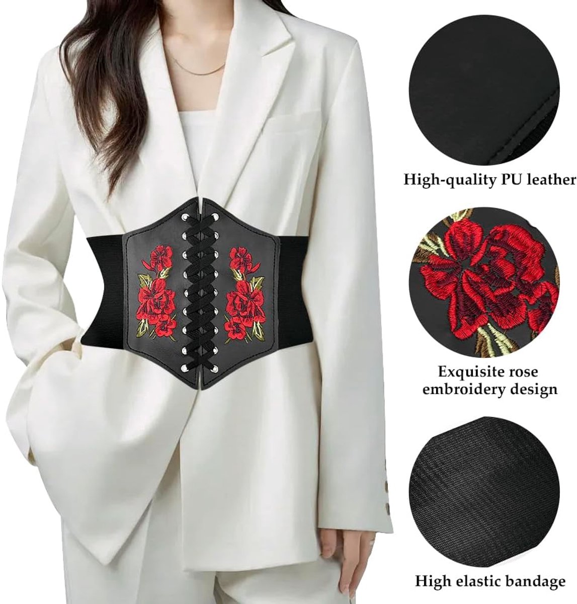 Dames Corset Breed Riem - Geëmbroideerde Elastische Verstelbare Kant - Retro Band voor Halloween Party - ShopVlot
