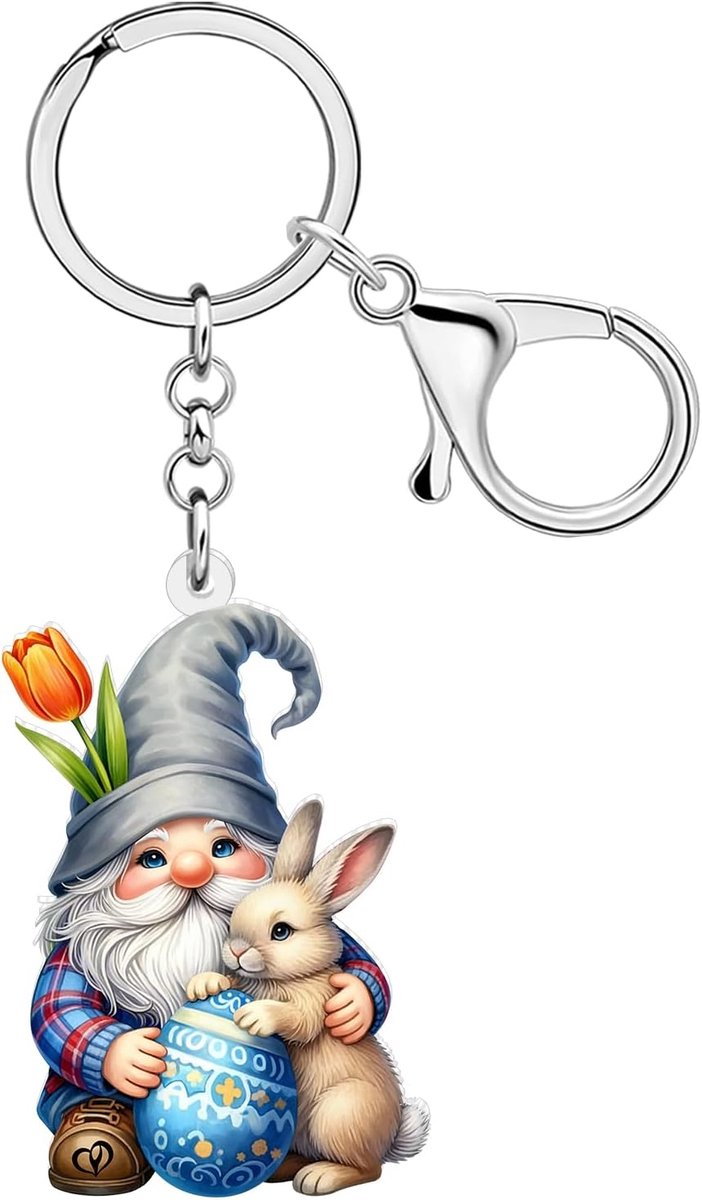 Sleutelhanger met haas en dwerg - acryl - leuk cadeau voor Pasen - vrolijke accessoires voor dames - ShopVlot