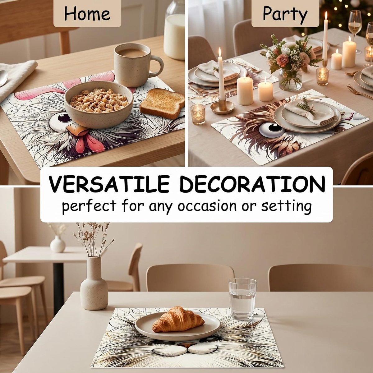Placemats 3 stuks - abstract diermotief - wasbaar en antislip - moderne tafelbescherming - ShopVlot