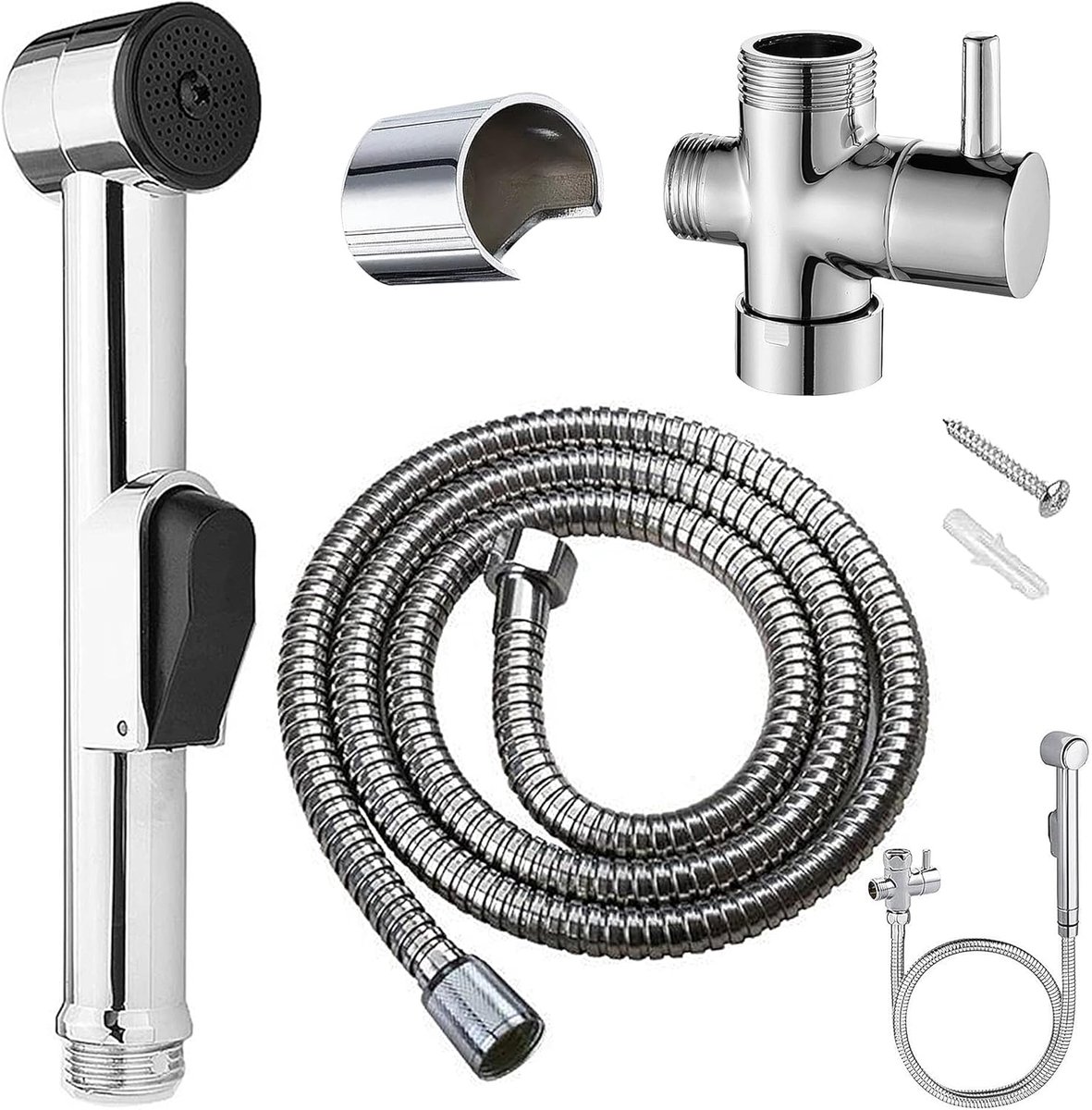 Bidet handdouche set 150 cm - hoogwaardig roestvrij staal - met tapafsluiter - ideaal voor badkamer en keuken - ShopVlot