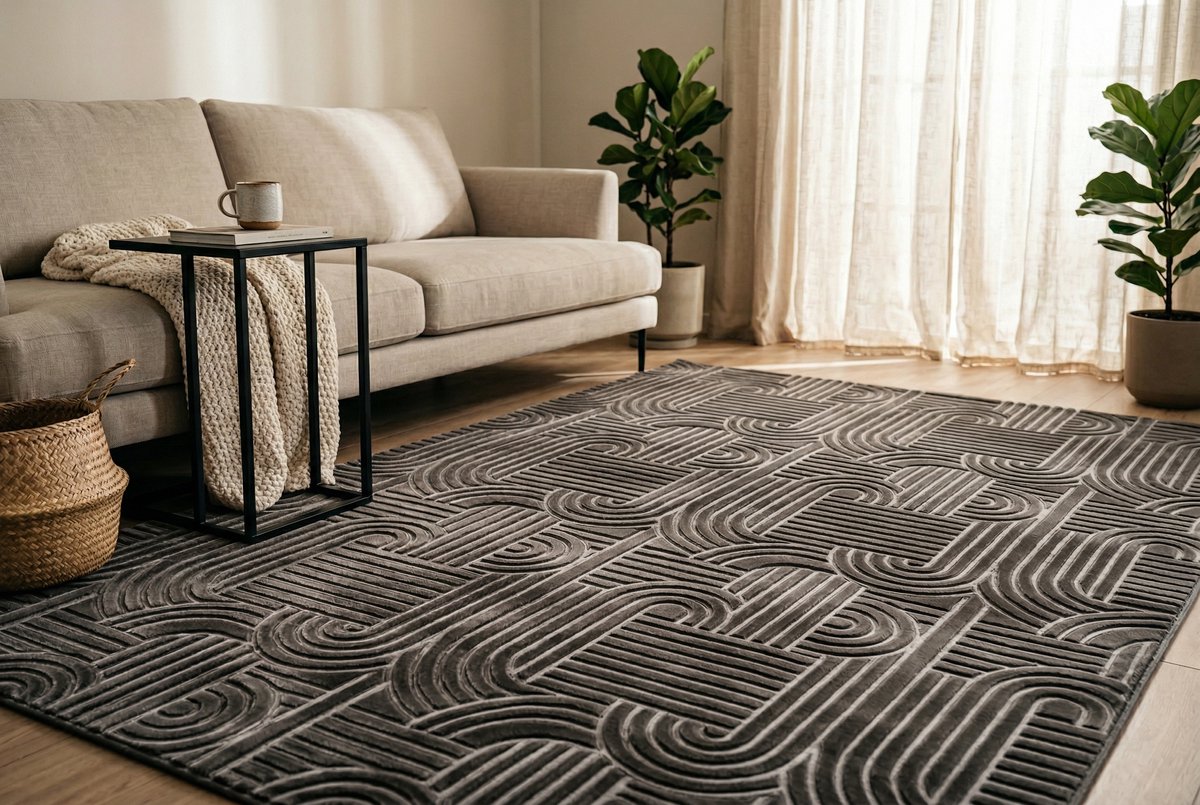 Padiro laagpolig vloerkleed 200 x 290 cm - antraciet - modern geometrisch patroon - geschikt voor vloerverwarming - van polyester