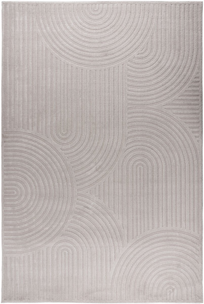 Padiro laagpolig japandi vloerkleed 120 x 170 cm - zilver - modern abstract design - met reliëf - geschikt voor vloerverwarming - van polyester