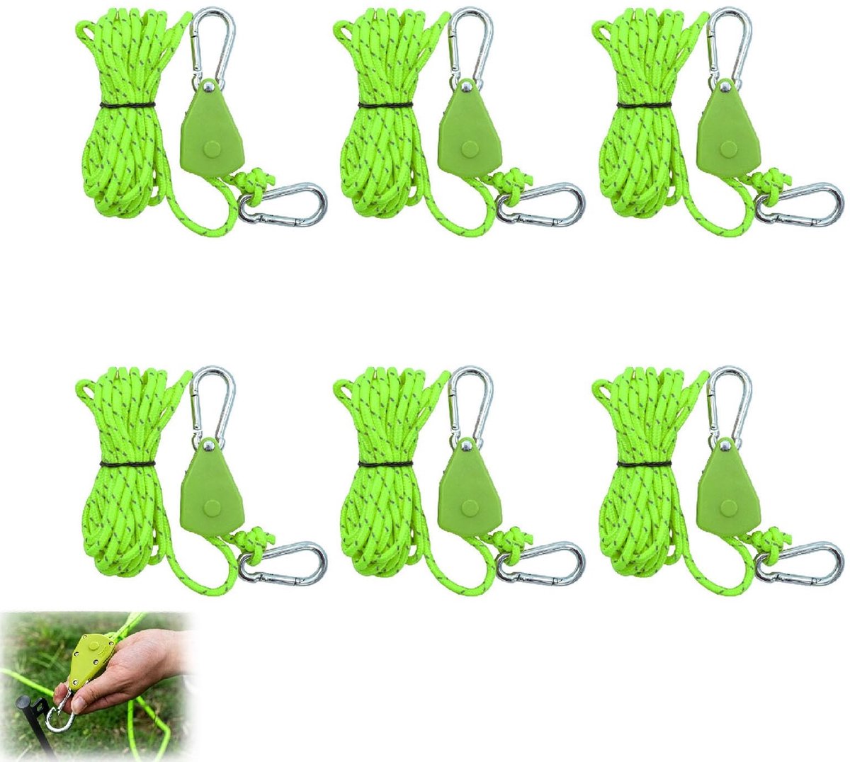 Solidchoice - Set van 6 Verstelbare Tentspanners met Haken voor Buiten