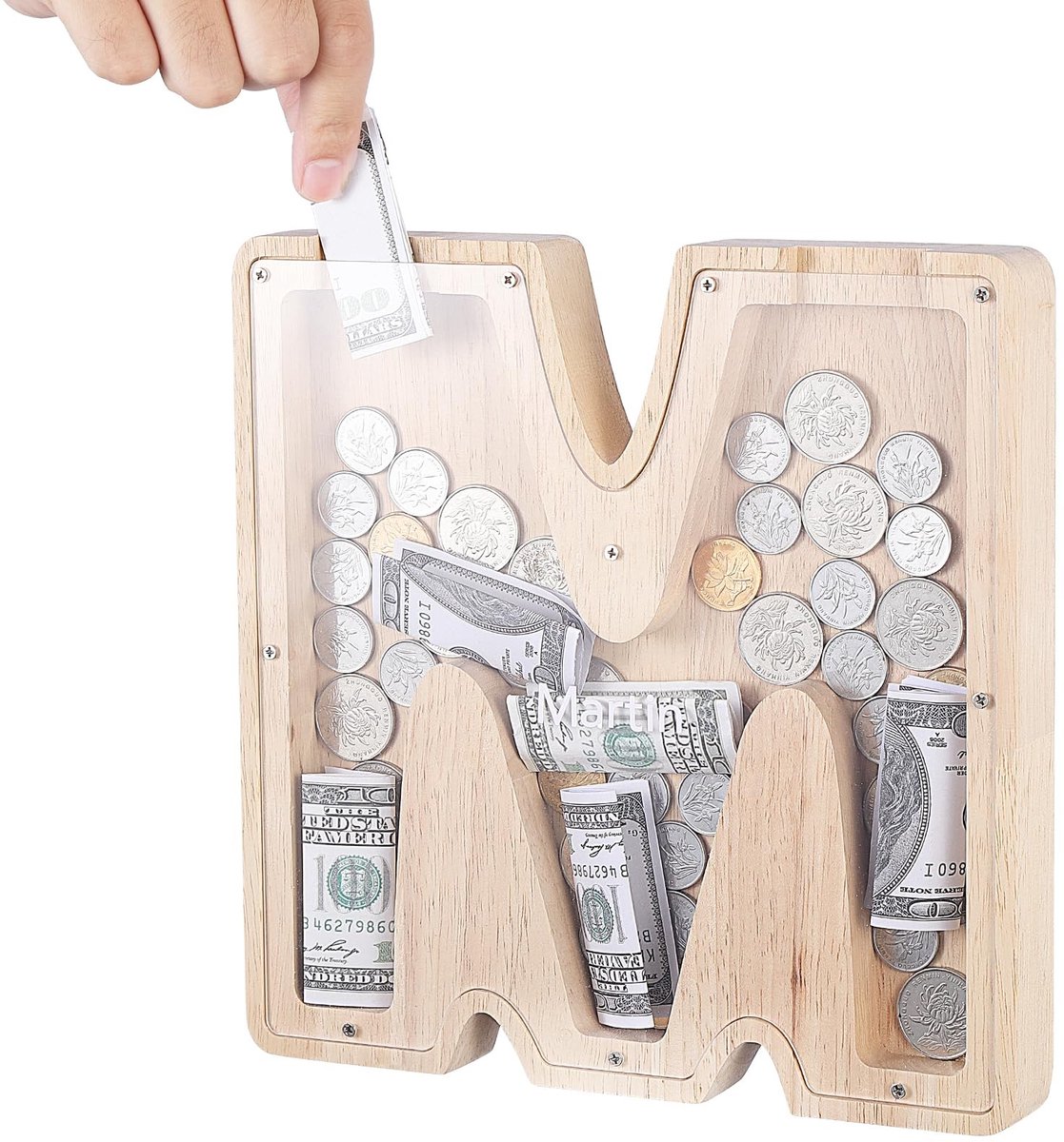 Solidchoice - Houten Letter Spaarpot met Stickers, Geldbesparende Box