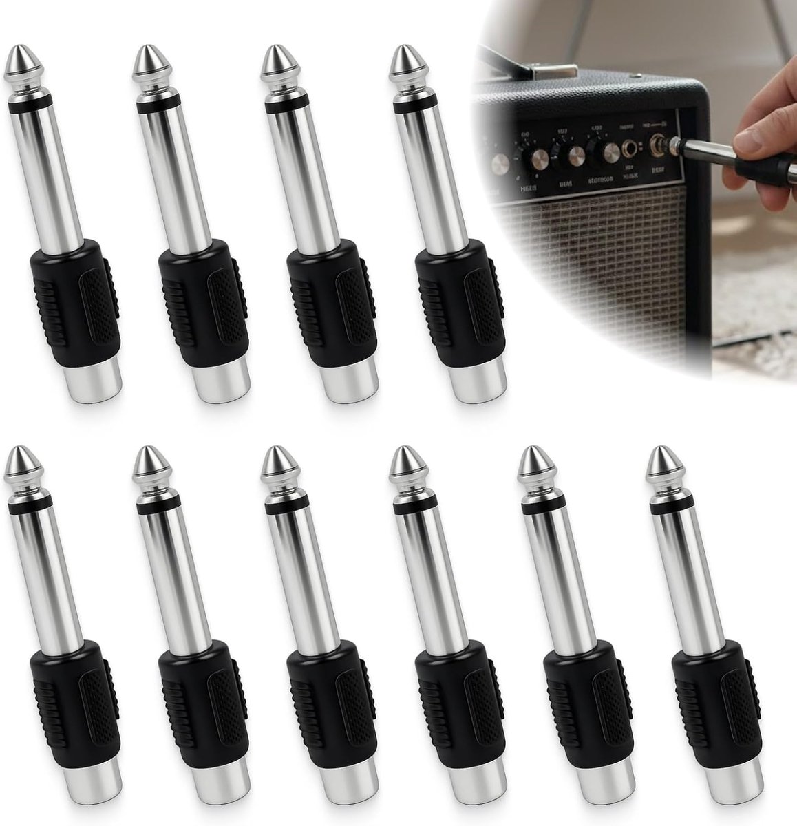 RCA naar Jack adapters 10 stuks - 6,35mm audio-adapter - vergulde contacten - perfecte verbinding voor audioapparatuur - ShopVlot