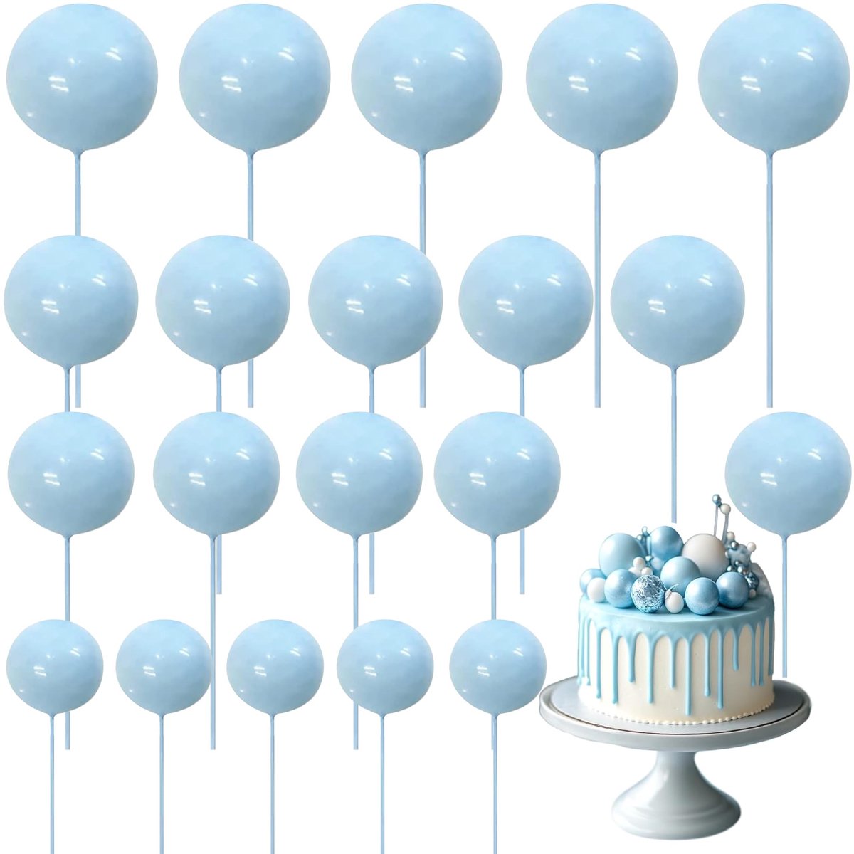 Solidchoice - Set van 20 Mini Ballonnen voor Taartdecoratie, Lichtblauw